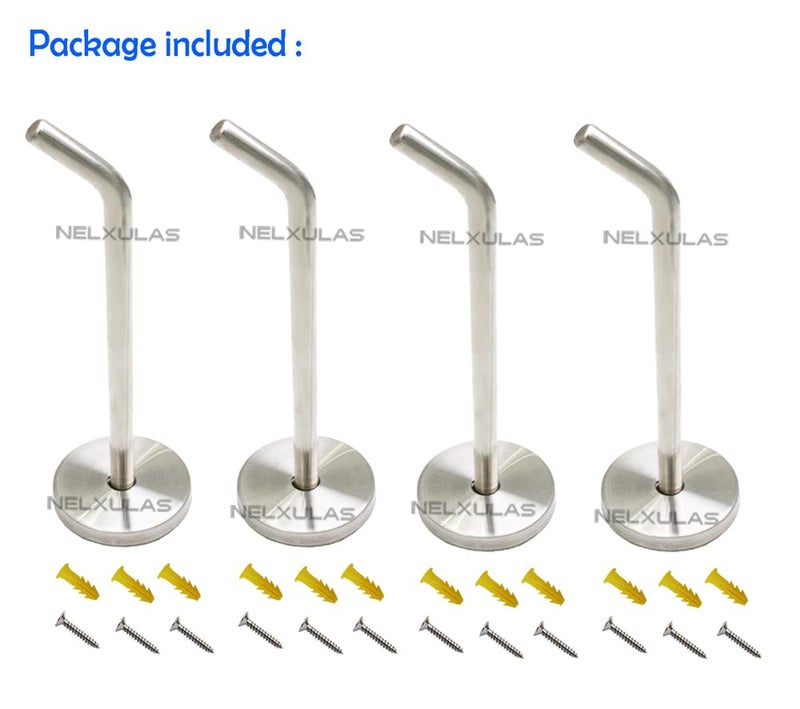 NELXULAS Brushed Stainless Steel Single Heavy Duty Short Nose Wall Mount Hook, Fit for Kitchen,Bedroom,Living Room, Bathroom,Closets and Garage Storage (7-2/3", 4 PCS) - Image 2
